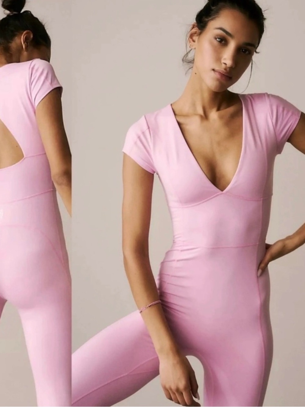 FP Movement by Free People Pink Short-Sleeve V-Neck Jumpsuit
